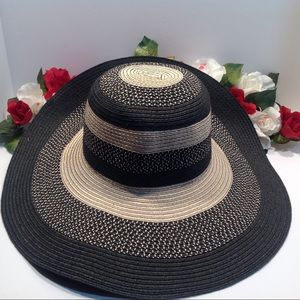 New Floppy Beach Hat Straw Wide Blk Tan